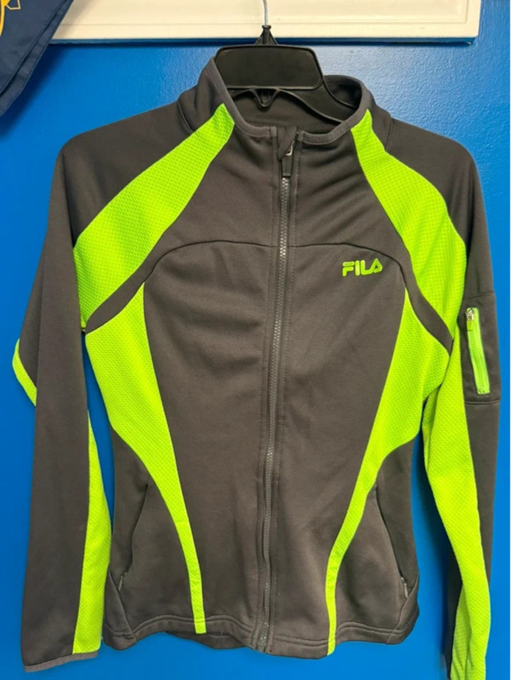 Fila Sport Women's Small Charcoal Grey & Neon Lime Green Track Jacket